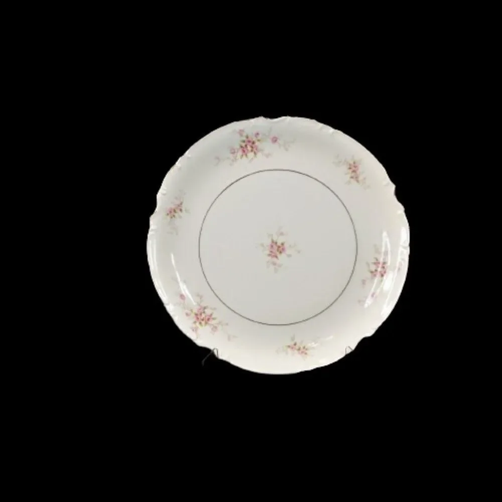 Mikasa VERSAILLES 9344 Chop Plate Platter 12 Inch Silver Trim Pink Roses